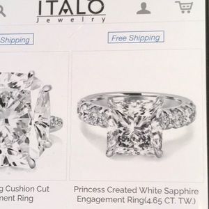 Italo princess cut white sapphire, 4.65 T.C.W. Sz9